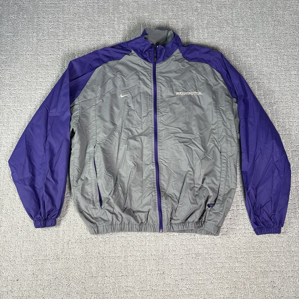 VTG Nike Team Washington Huskies Jacket Mens Medium Gray NCAA Windbreaker Y2K